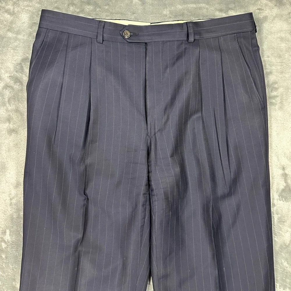 Vintage Chaps Ralph Lauren Mens Navy Pinstripe Wool Cashmere Suit 40S 35W